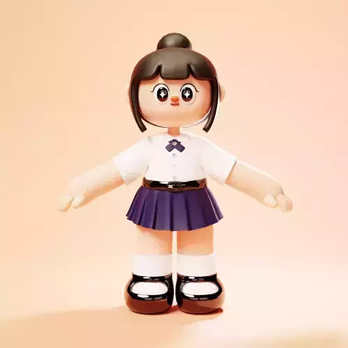School girl wearing student uniform suit in cute cartoon style