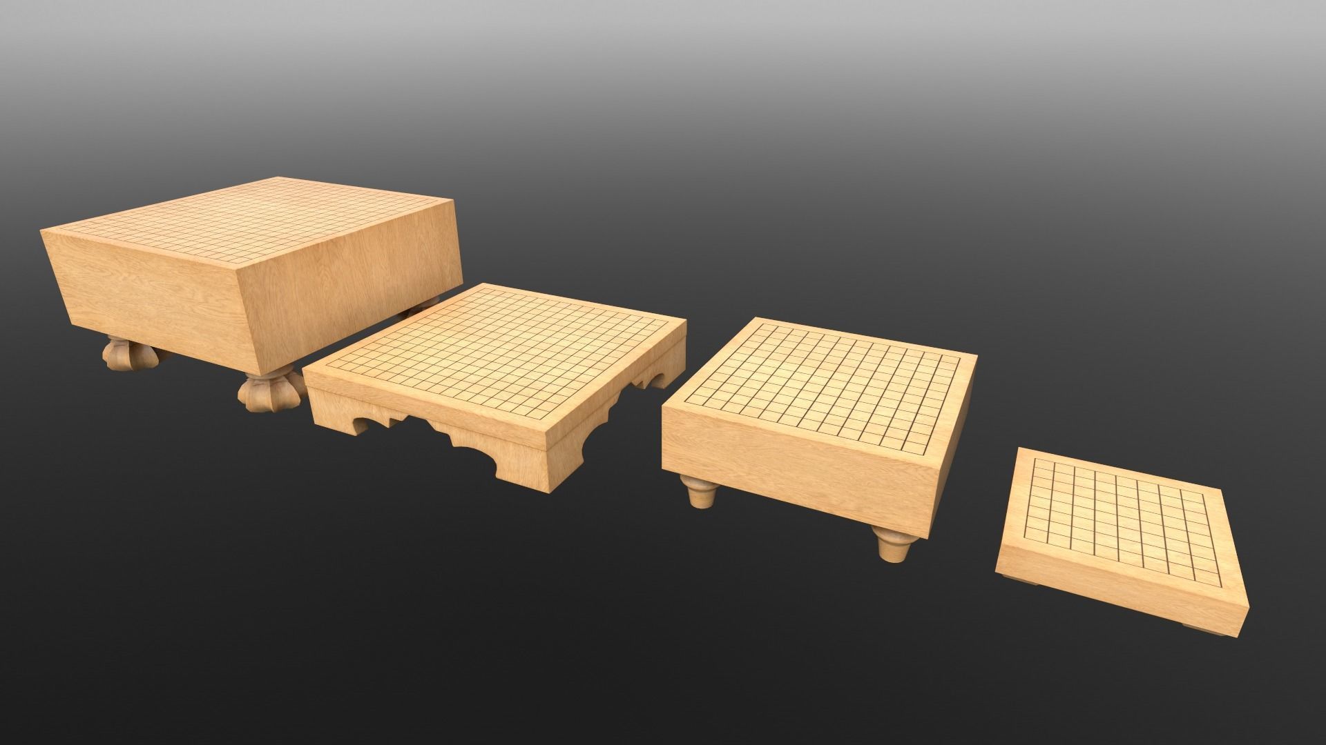 Go - Gameready Chinese boardgame models - 4 sizes  Low-poly 3D model_7