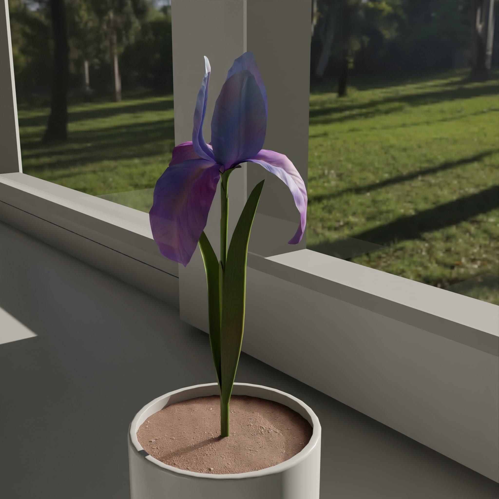 Flower in vase Iris Low-poly 3D model_3