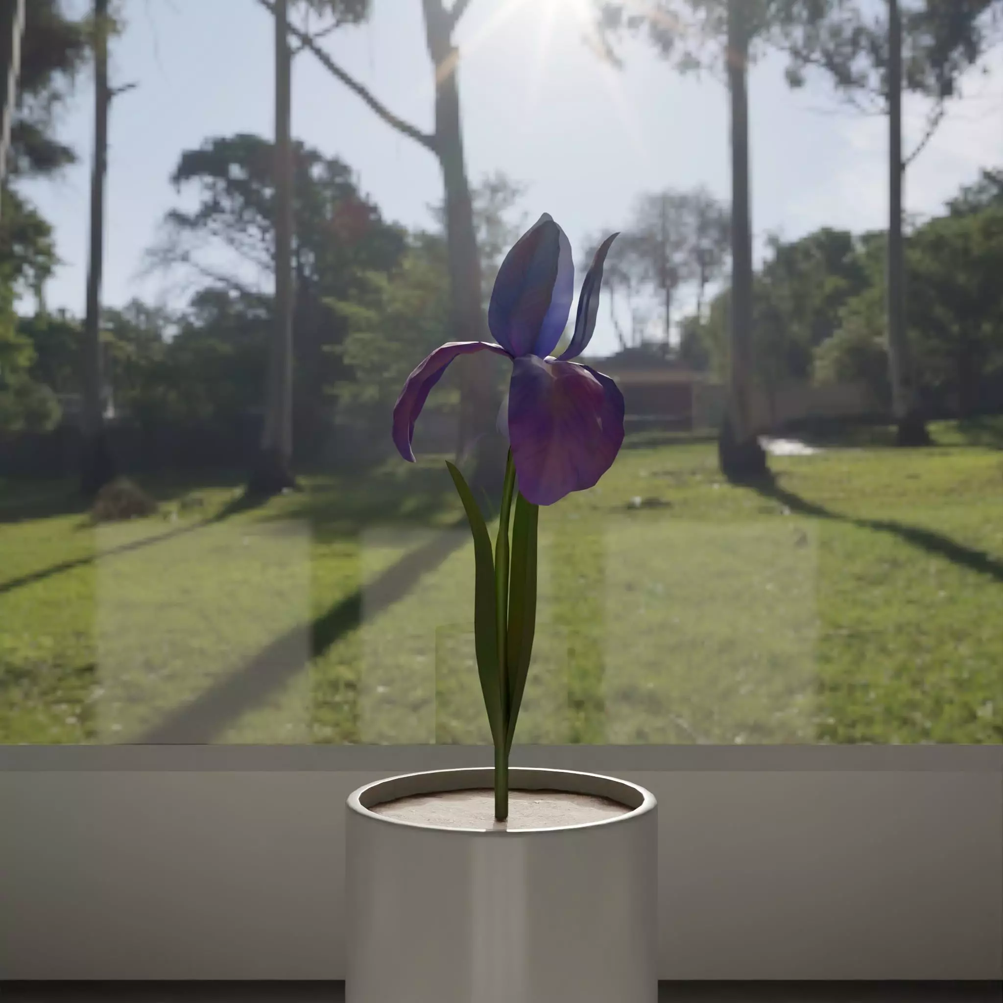 Flower in vase Iris Low-poly 3D model_0