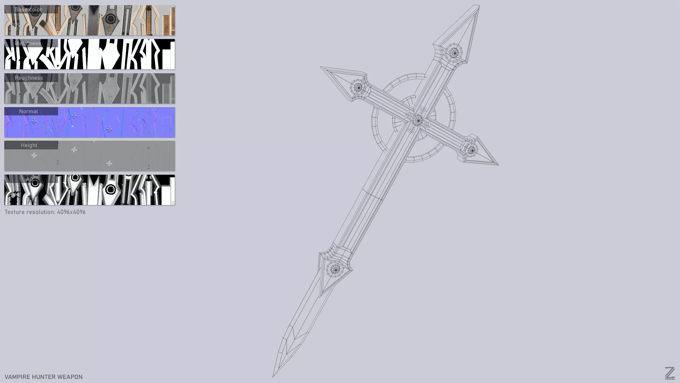 Vampire hunter weapon Low-poly 3D model_3