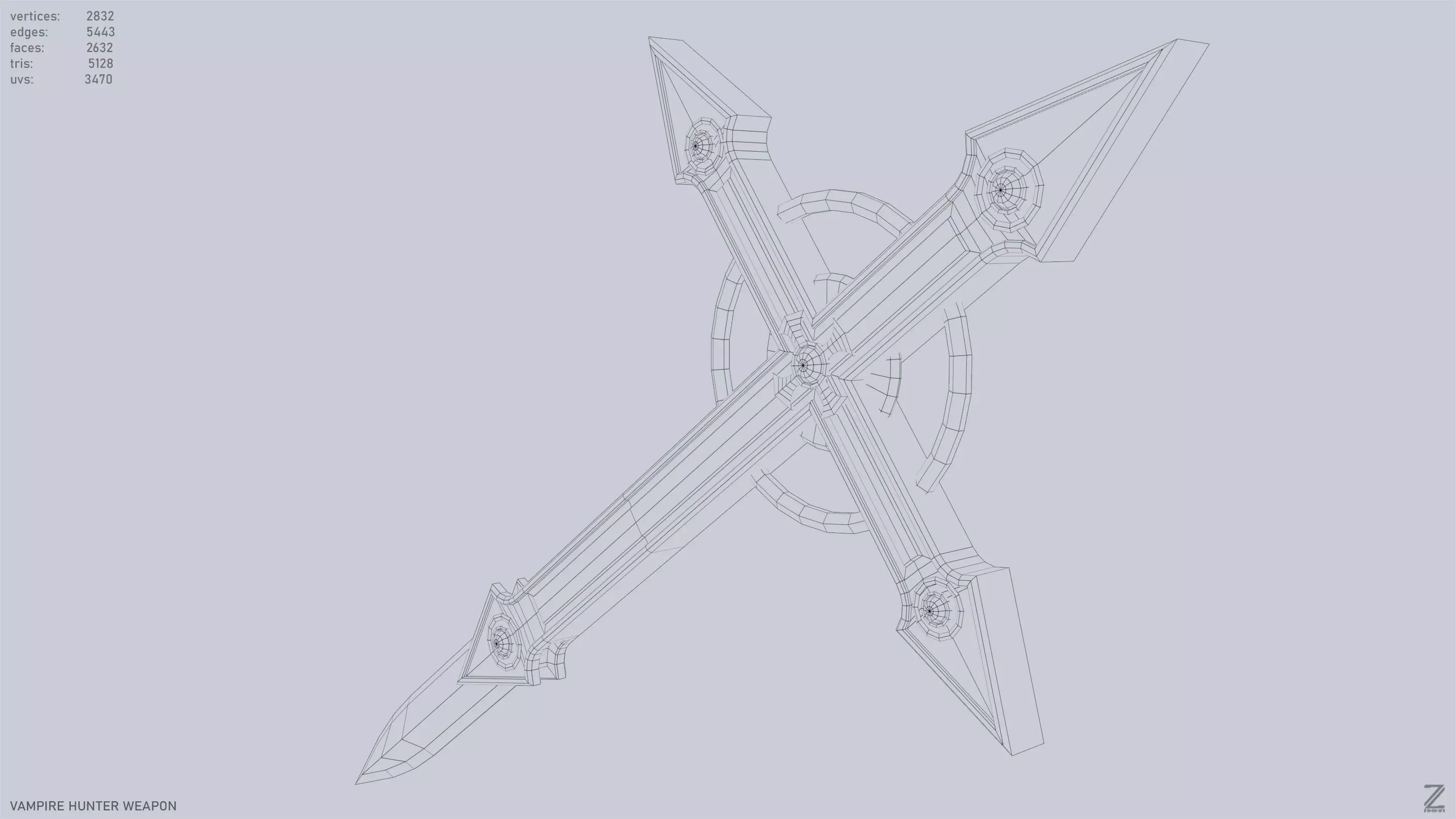 Vampire hunter weapon Low-poly 3D model_13