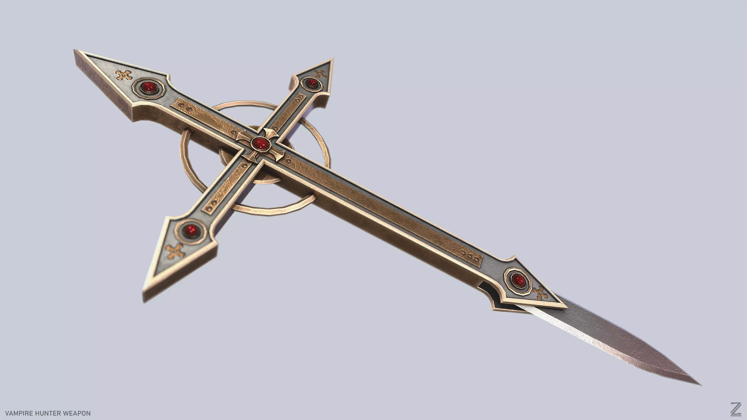 Vampire hunter weapon Low-poly 3D model_0