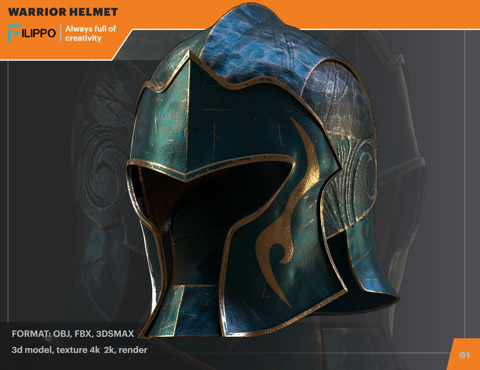 warrior helmet Low-poly 3D model_3