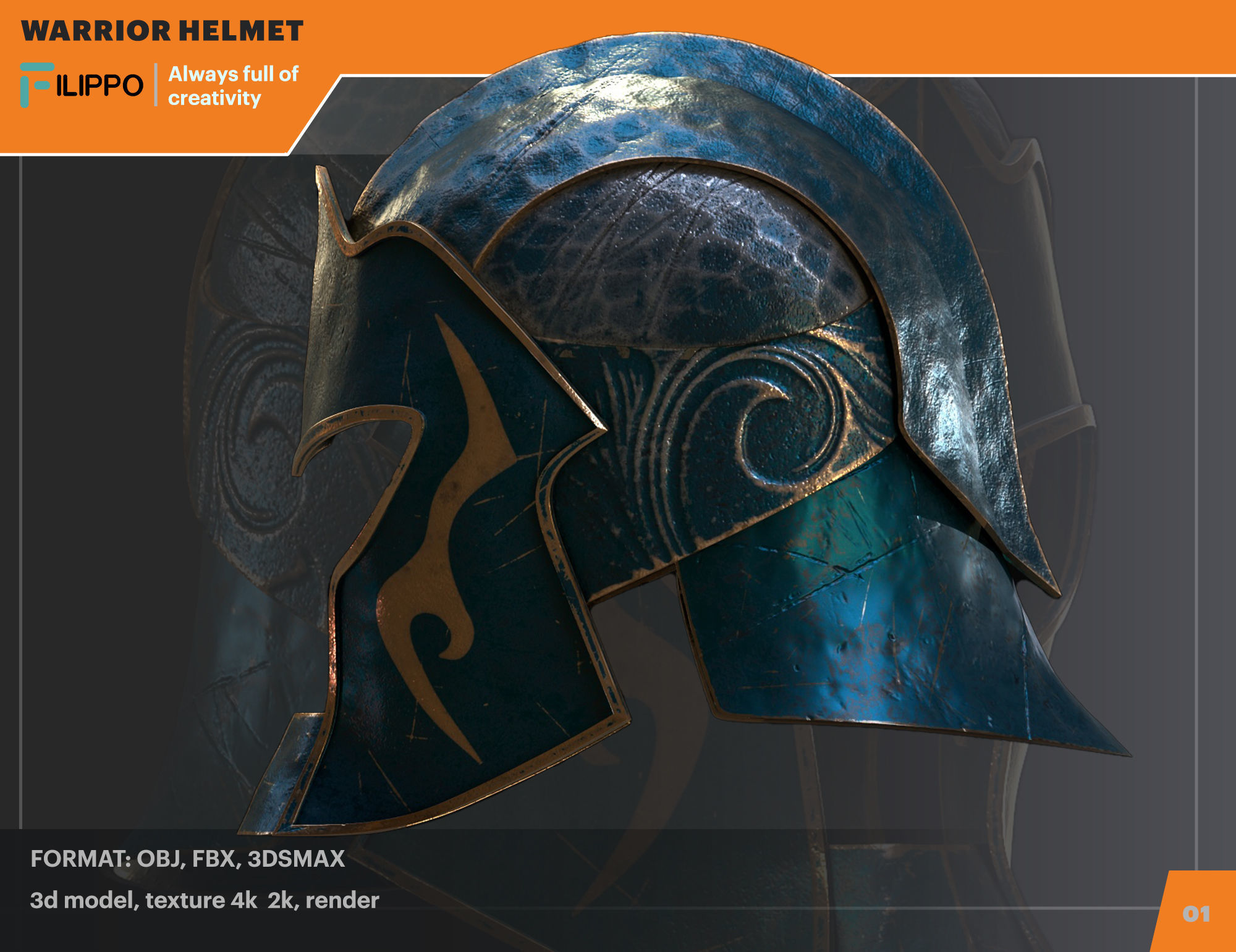warrior helmet Low-poly 3D model_1