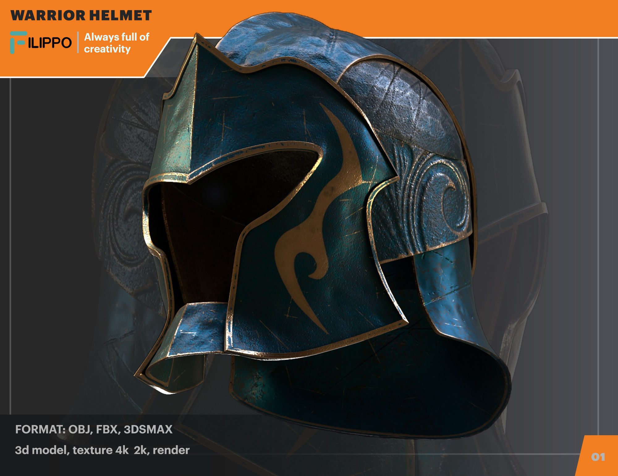 warrior helmet Low-poly 3D model_4