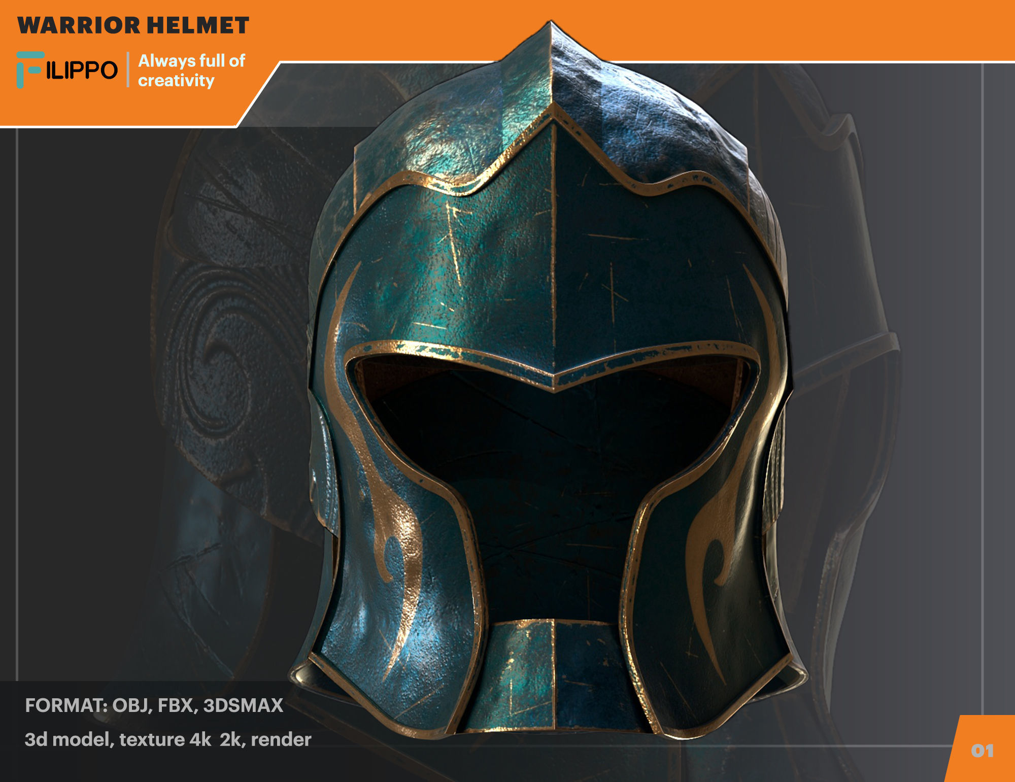 warrior helmet Low-poly 3D model_2