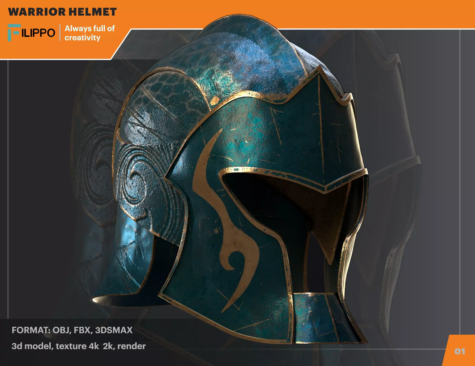 warrior helmet Low-poly 3D model_0