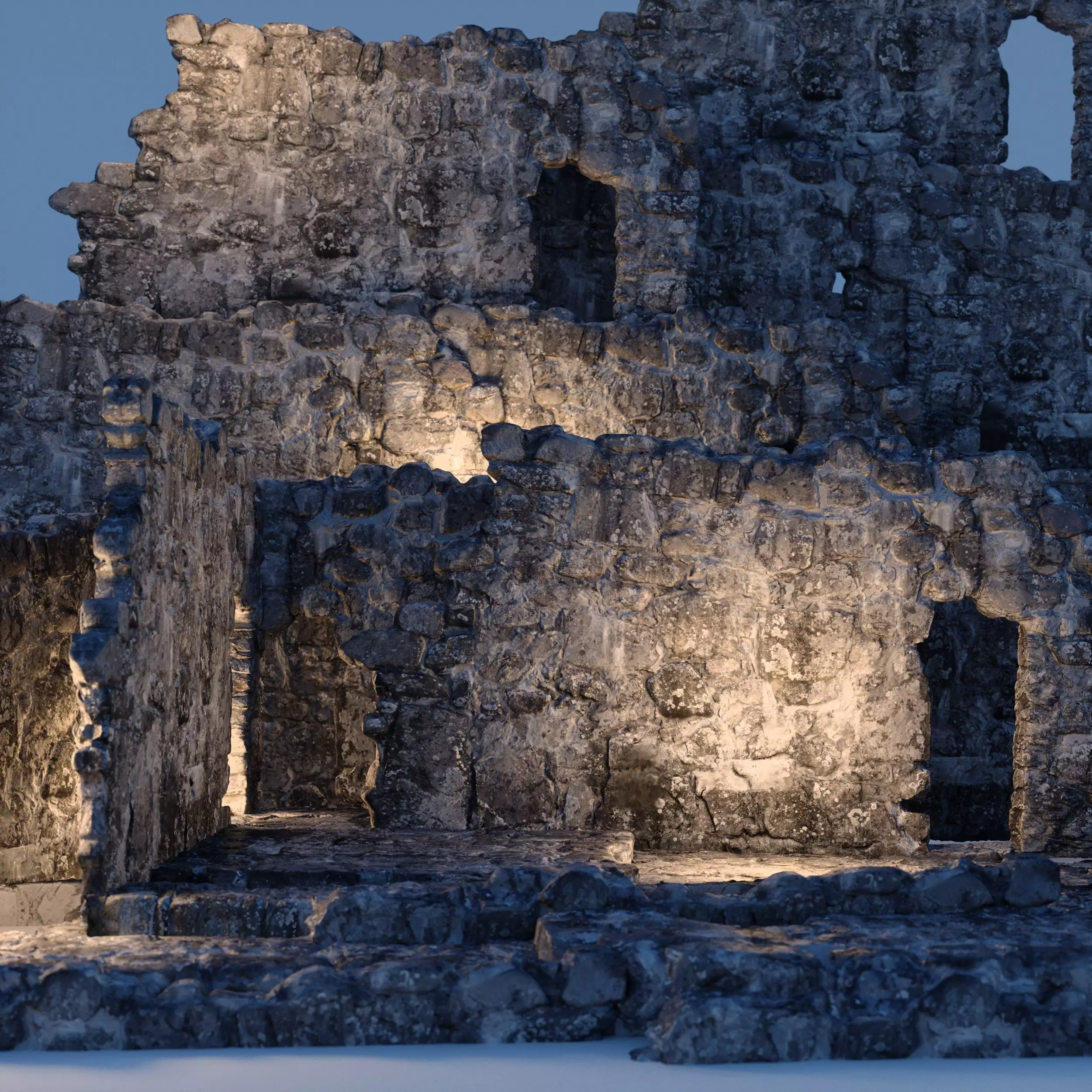 Old castle wall part E Low-poly 3D model