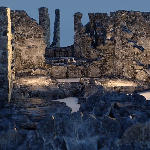 Old castle wall part F Low-poly 3D model