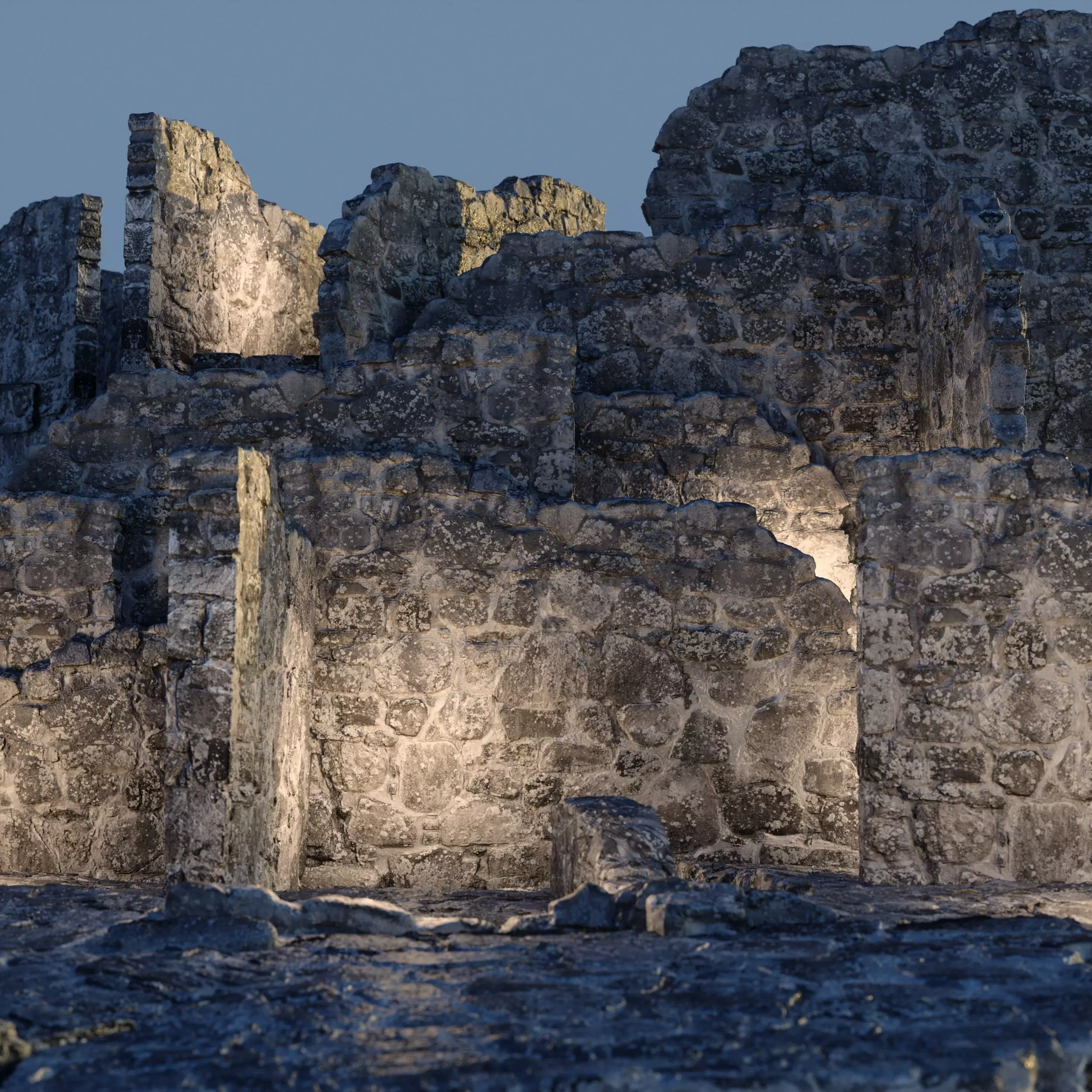 Old castle wall part G Low-poly 3D model