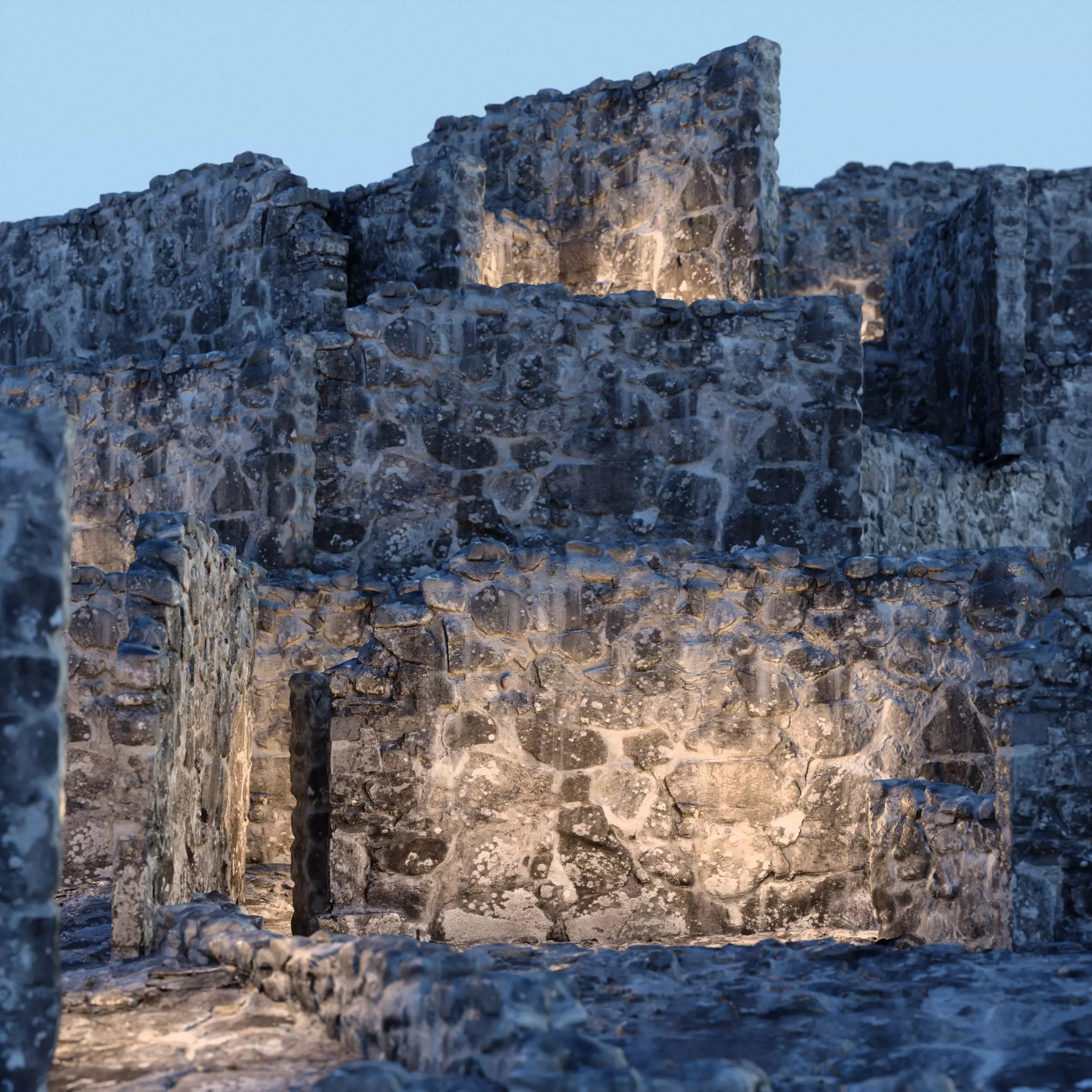 Old castle wall part H Low-poly 3D model_0