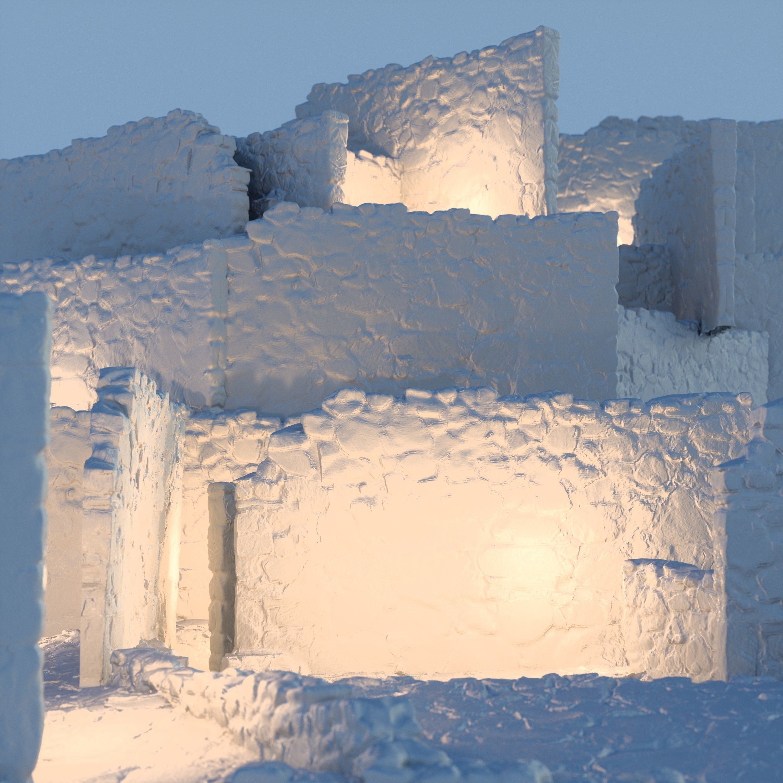 Old castle wall part H Low-poly 3D model_5