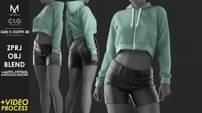 Girls Outfit 40 - Marvelous Designer with Video Process 3D model