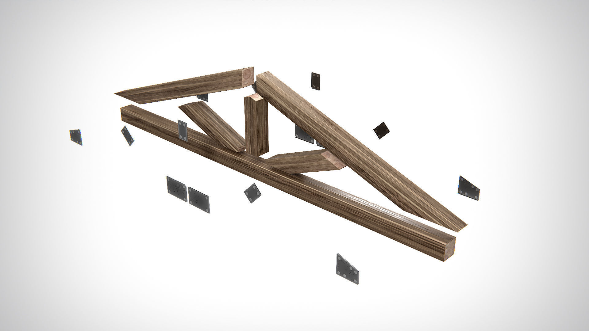 Wooden Truss Queen Post PBR Low-poly 3D model_6