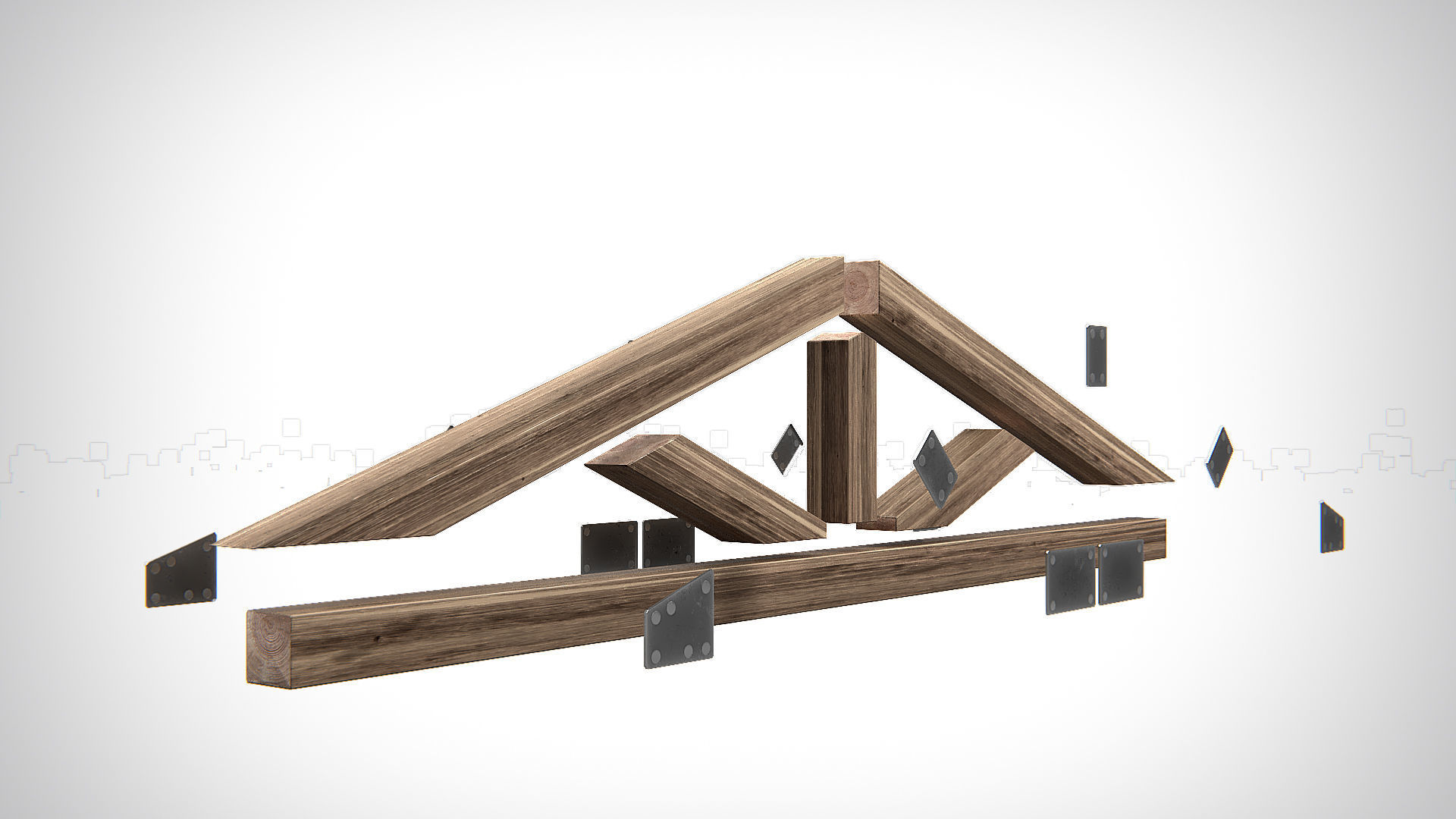 Wooden Truss Queen Post PBR Low-poly 3D model_5