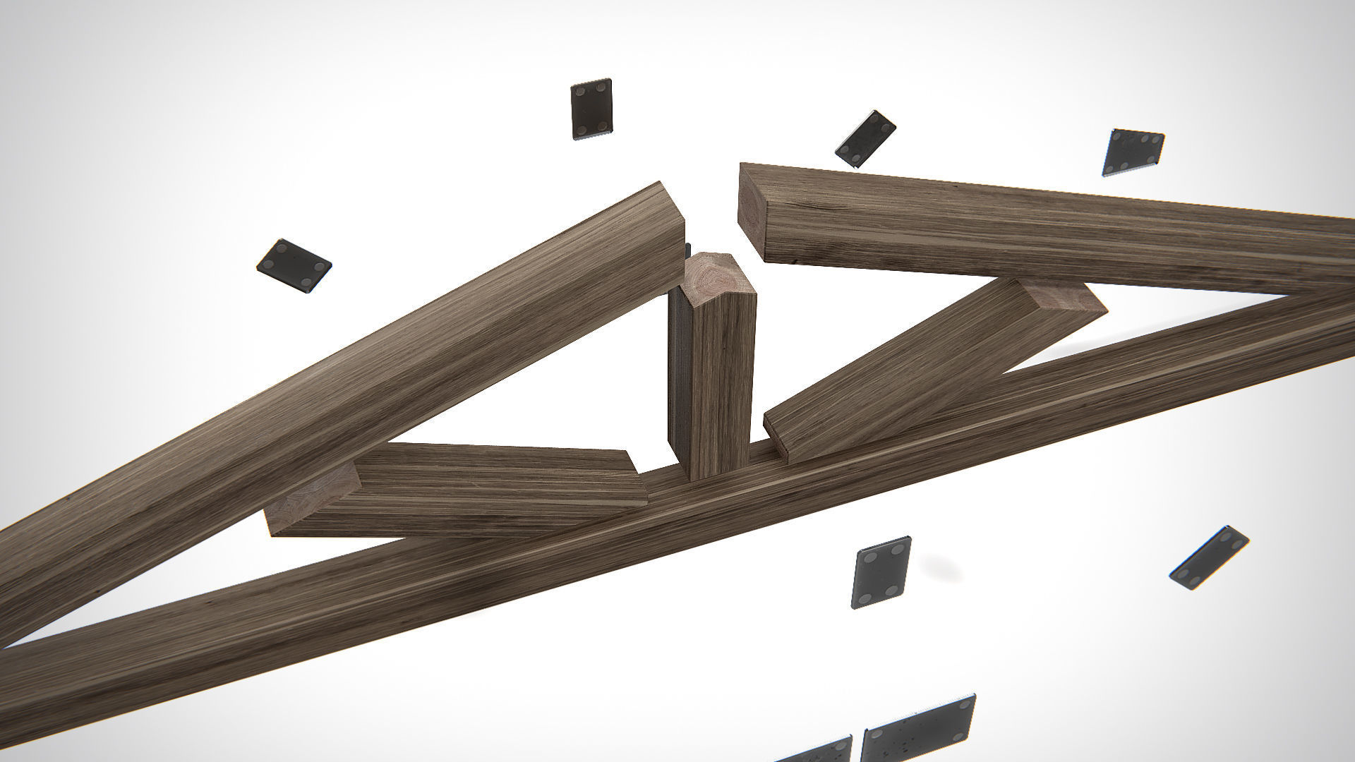 Wooden Truss Queen Post PBR Low-poly 3D model_7