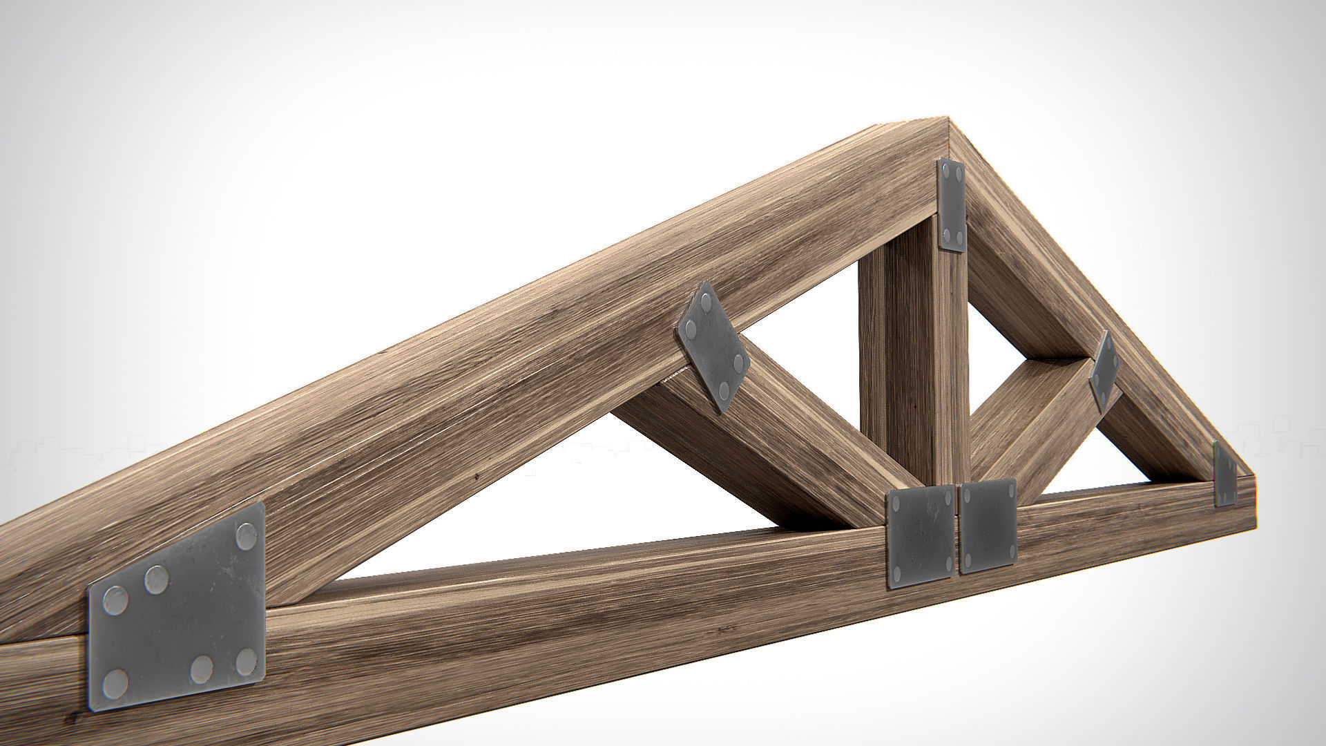 Wooden Truss Queen Post PBR Low-poly 3D model_4