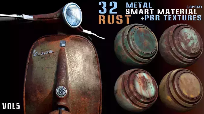 32 Rust Metal Smart Material and 4k Bpr Textures - Vol 5 Texture