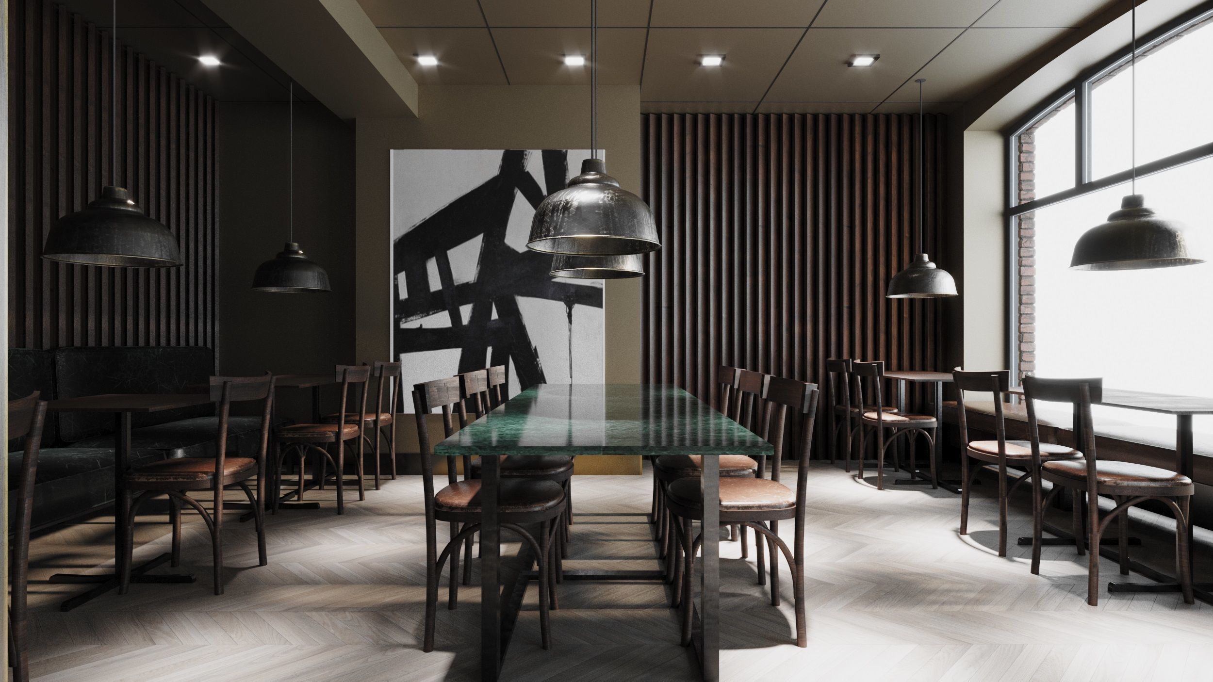 Restaurant interior design  Low-poly 3D model_3