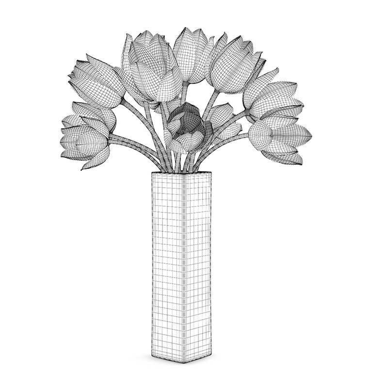 Orange Tulips in Vase 3D model_1