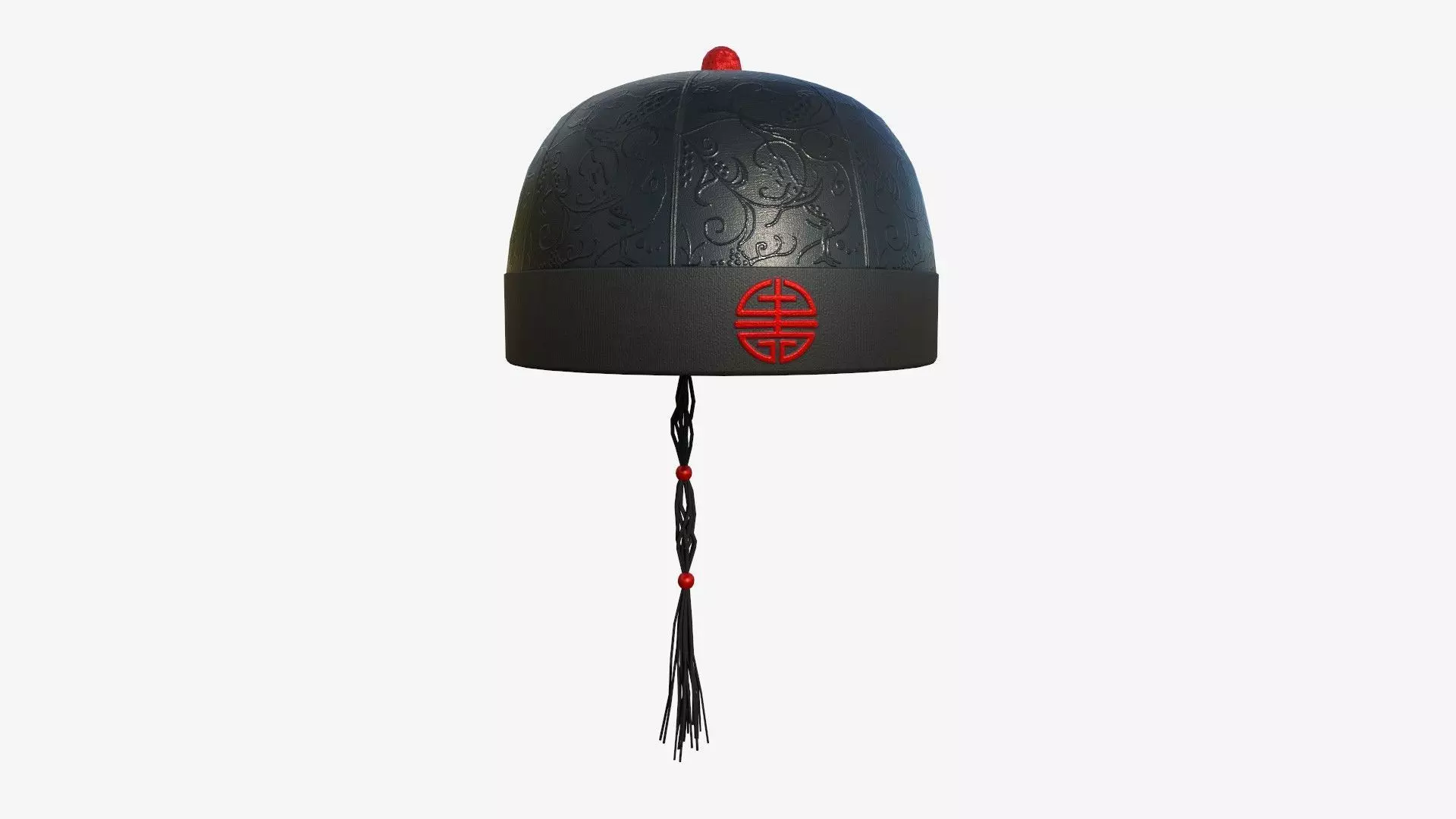 Chinese Traditional Hat A01 Black Red - Character Design Low-poly 3D model_0
