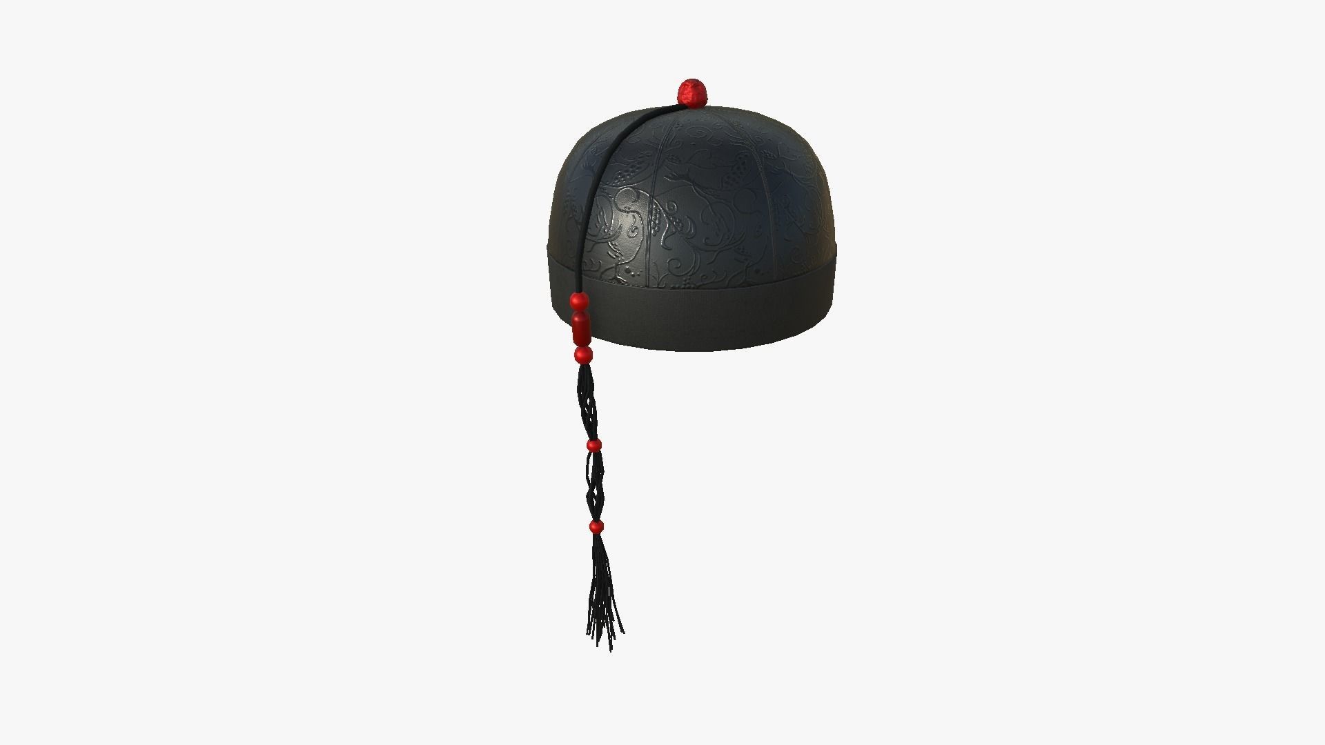 Chinese Traditional Hat A01 Black Red - Character Design Low-poly 3D model_2