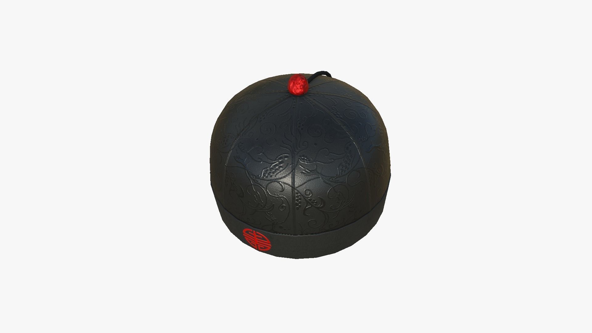 Chinese Traditional Hat A01 Black Red - Character Design Low-poly 3D model_4