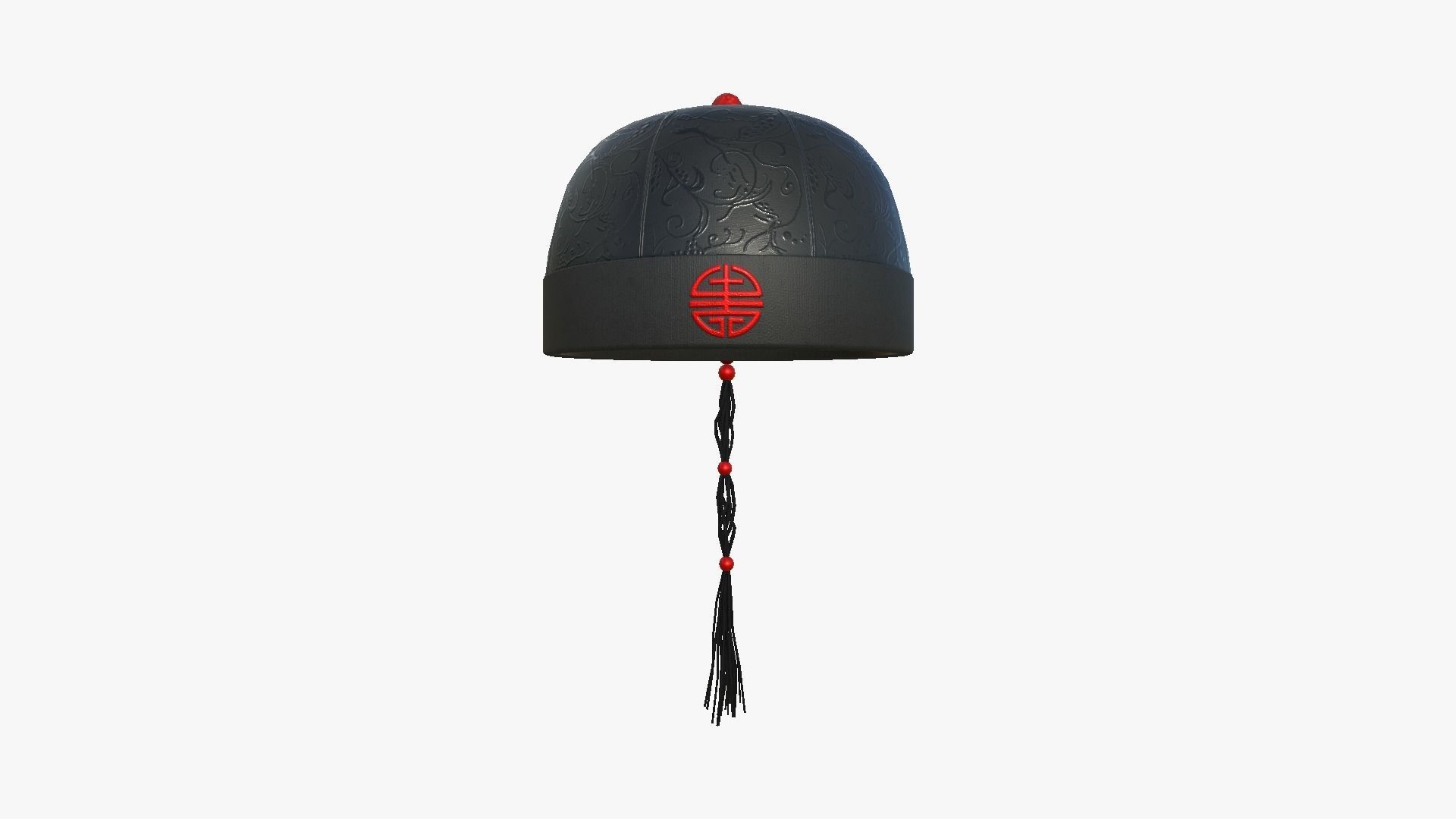 Chinese Traditional Hat A01 Black Red - Character Design Low-poly 3D model_1