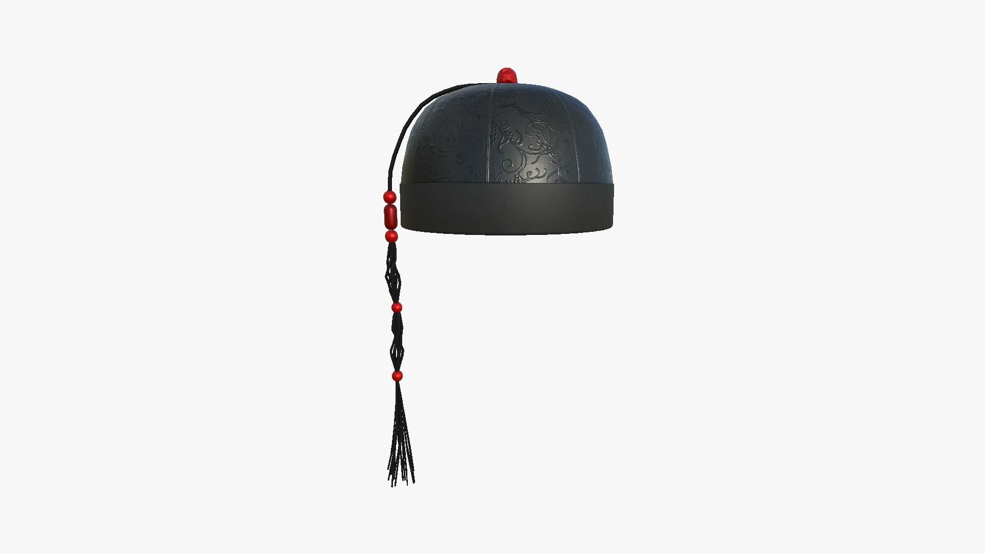 Chinese Traditional Hat A01 Black Red - Character Design Low-poly 3D model_3