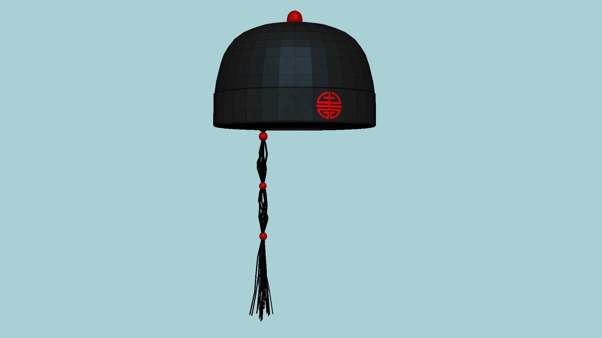 Chinese Traditional Hat A01 Black Red - Character Design Low-poly 3D model_6
