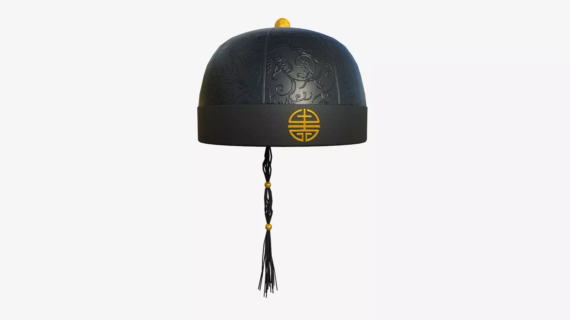 Chinese Traditional Hat A02 Black Yellow - Character Design Low-poly 3D model_0