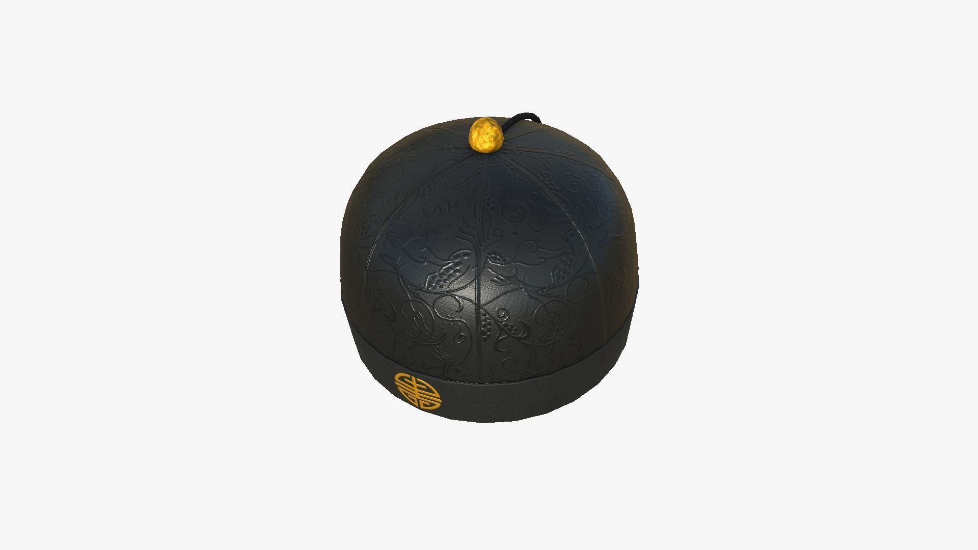 Chinese Traditional Hat A02 Black Yellow - Character Design Low-poly 3D model_4