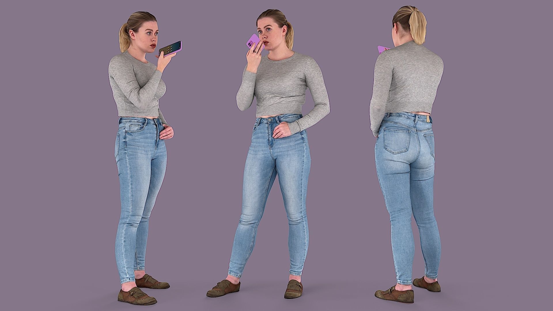 Voice Messaging Girl in Casual Outfit 3D model_1