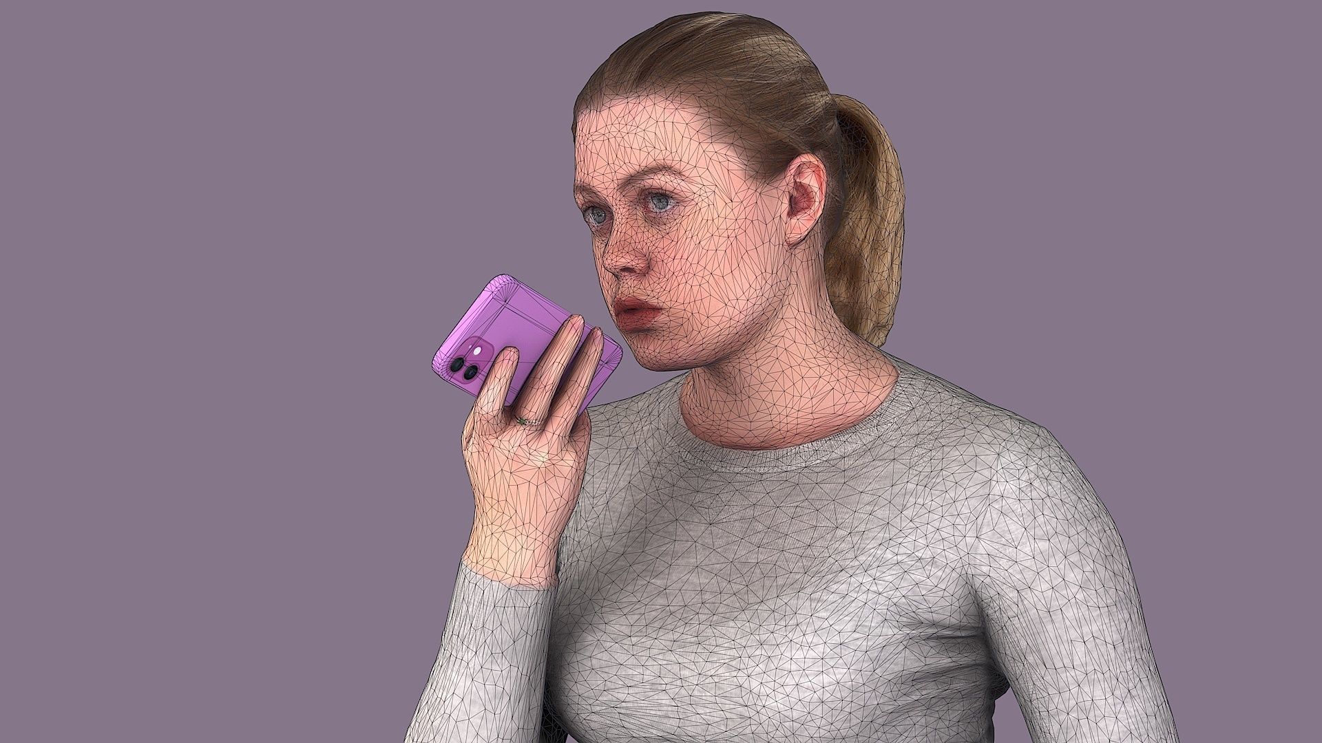 Voice Messaging Girl in Casual Outfit 3D model_7