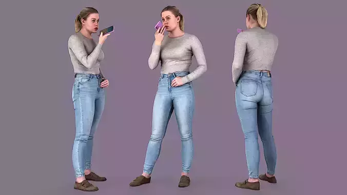 Voice Messaging Girl in Casual Outfit 3D model