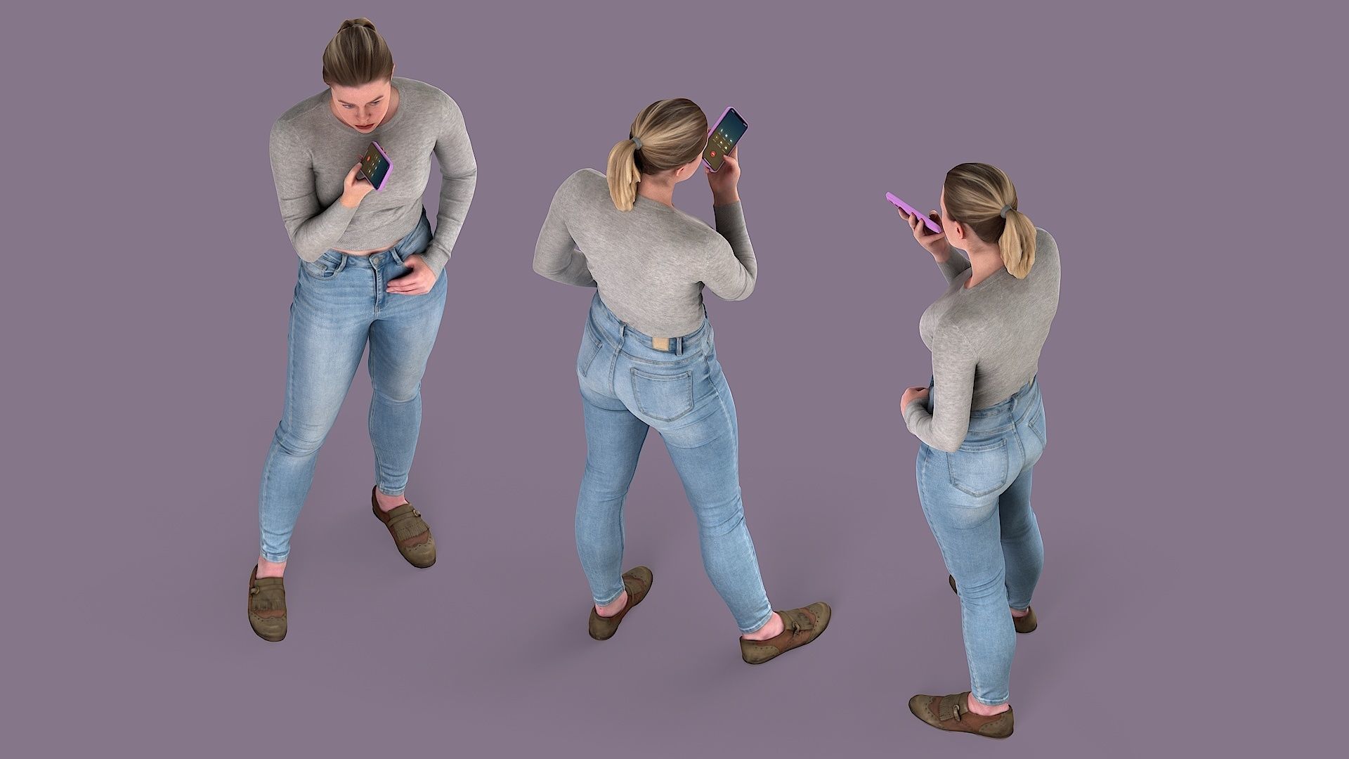 Voice Messaging Girl in Casual Outfit 3D model_4