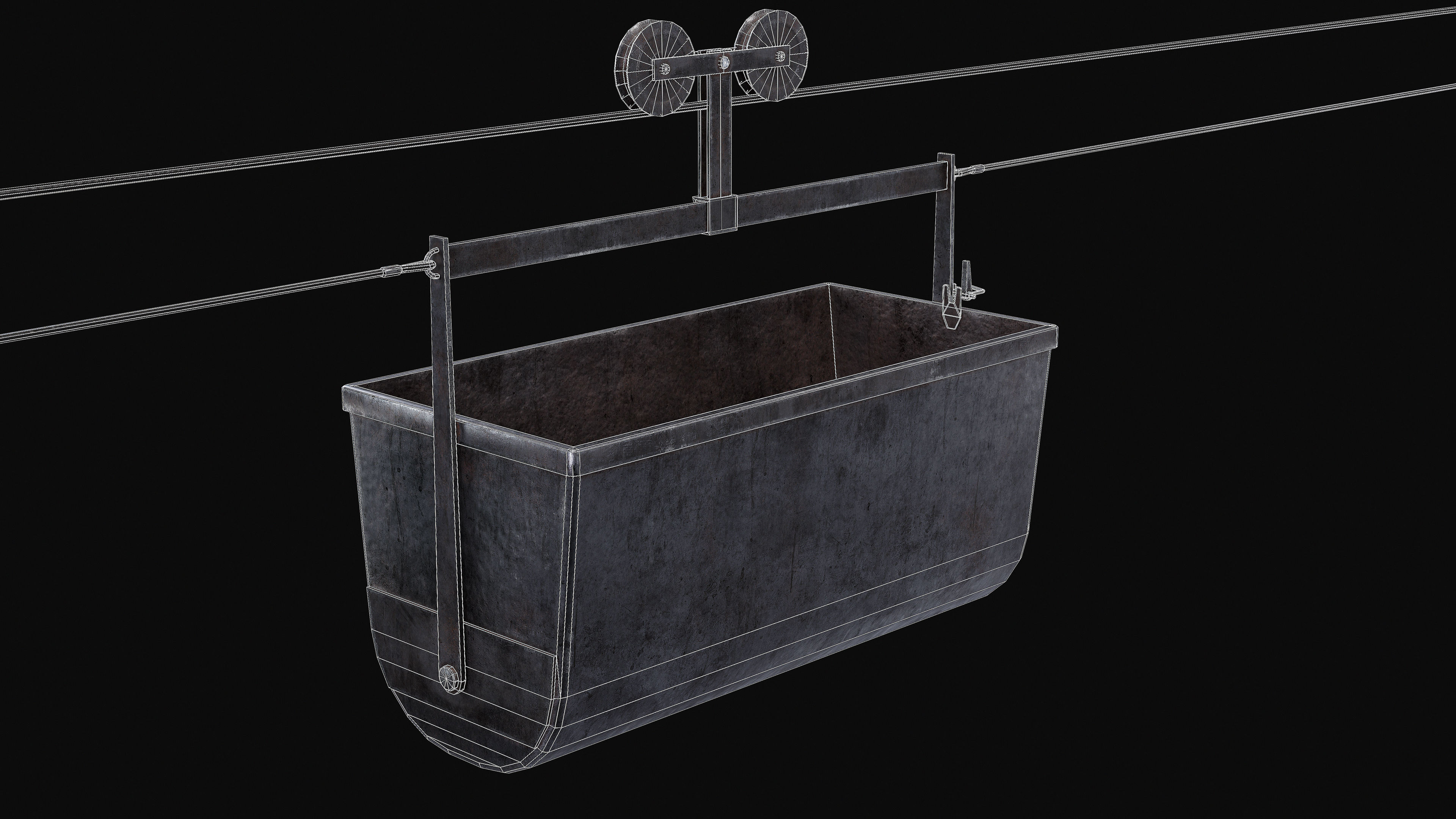 Mine Large Hanging Cart Low-poly 3D model_7