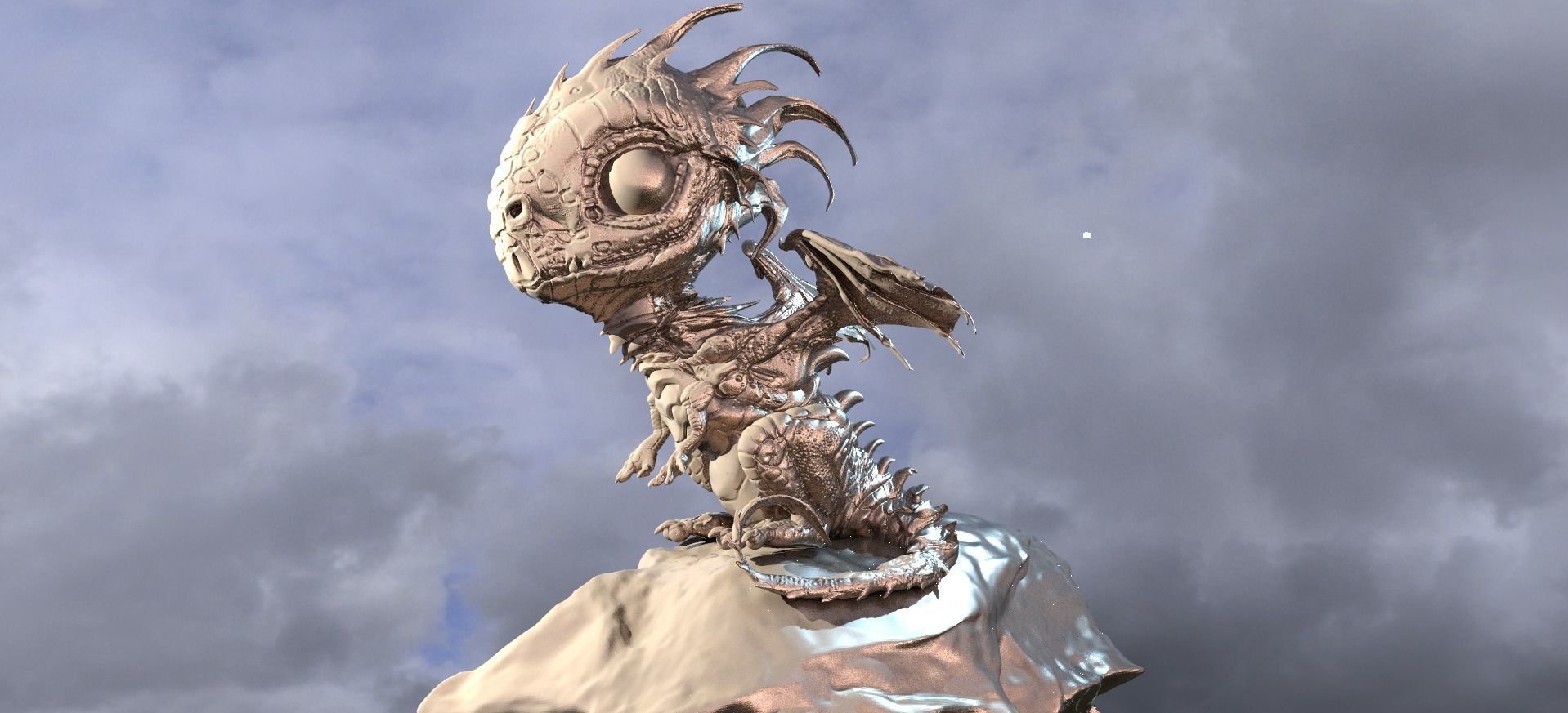 Baby Dragon Sculpture 2 3D model_2