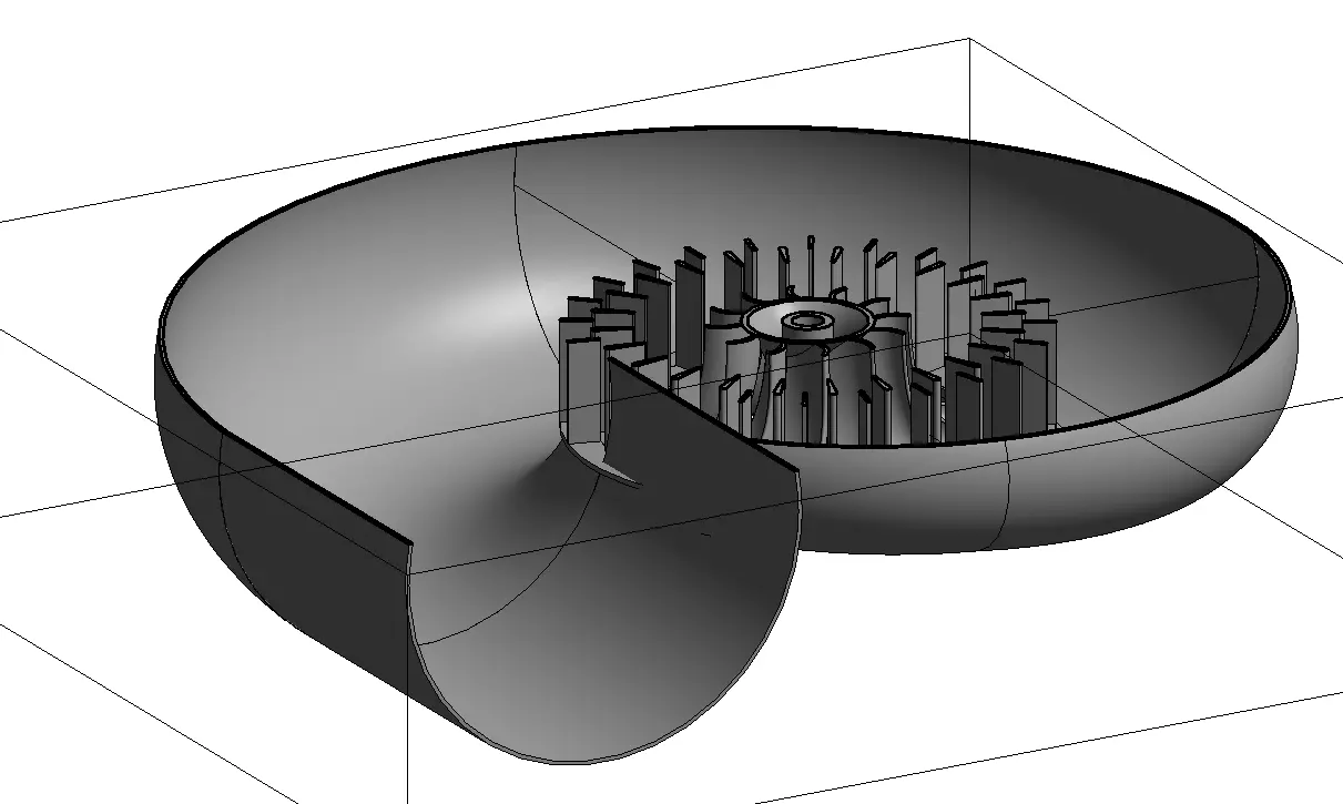 Assembly of Francis Turbine in Circular Spiral Casing 3D model_0