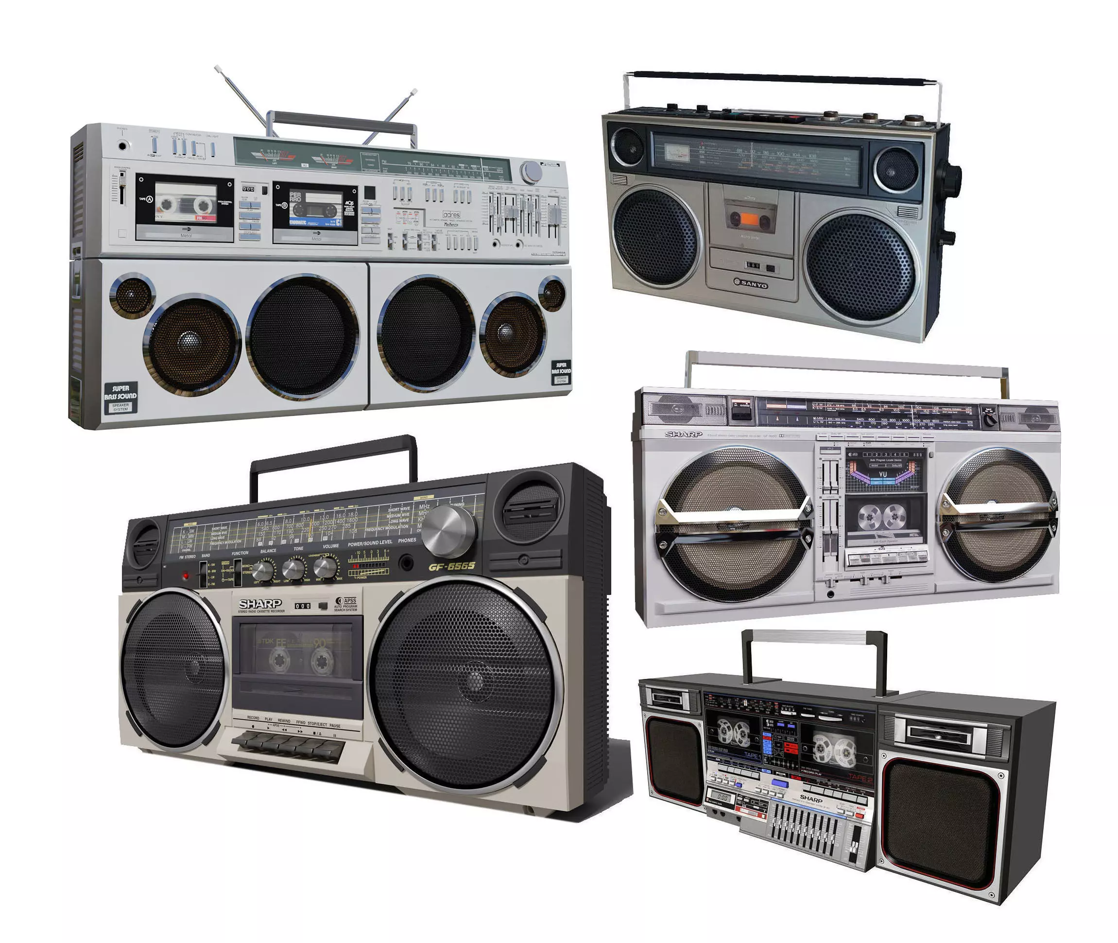 Retro Boom Box Ghetto Blaster Pack  3D model_0
