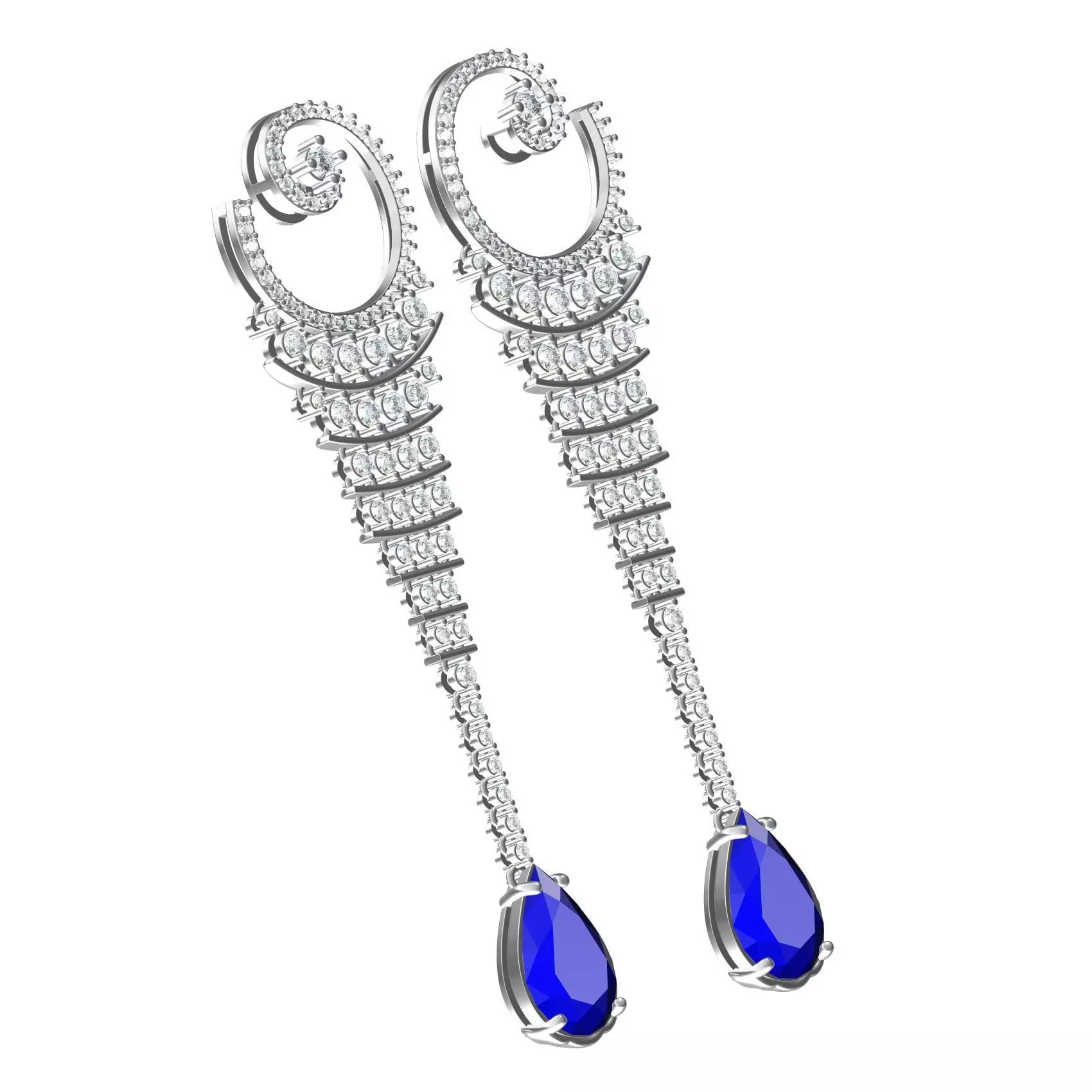Precious Blue Sapphire Pear Dangle Drops Earrings 3D print model