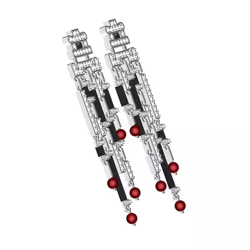 Antique Black Onyx Ruby Pearl Drop Earring