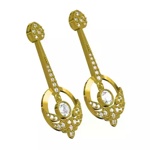 Antique Diamond Long Dangle Drop Earring