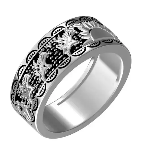 Sun Eagle Engraving Mens Ring