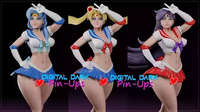 Sailor Moon Mars Mercury all older with NSFW vers and Miniature 3D print model