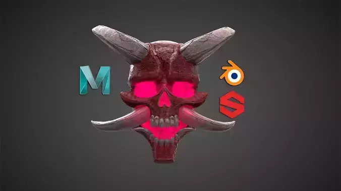 Hannya Mask Low Poly  Low-poly 3D model