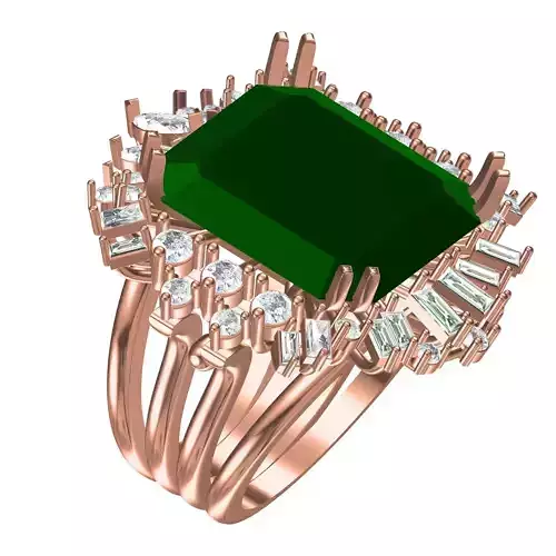 Antique Green Emerald Marquise and baguette Cluster Ring
