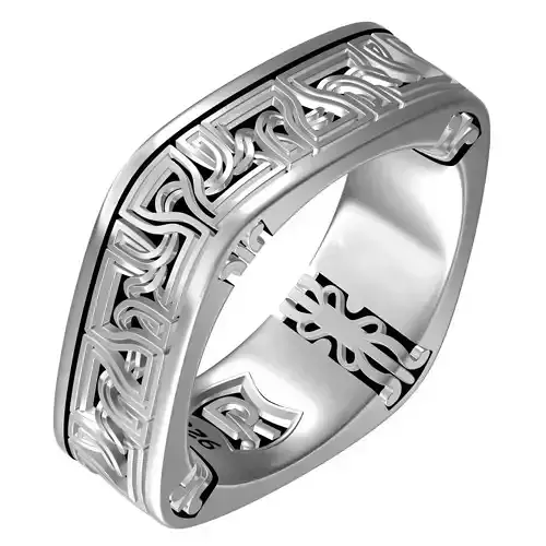 Square Celtic Knot with Patterns Ring