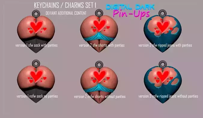 Butt keychains charms set 1 with six pieces in total 3D print model
